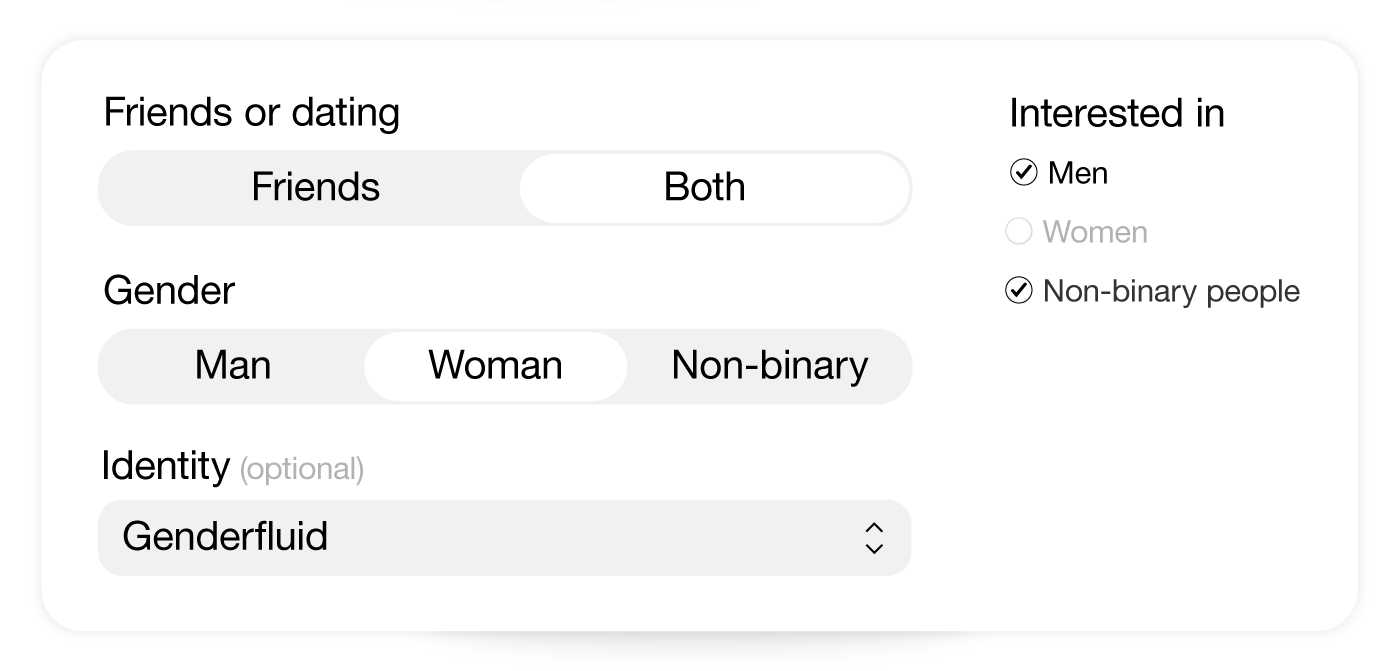 Match intent for friends or dating in the app